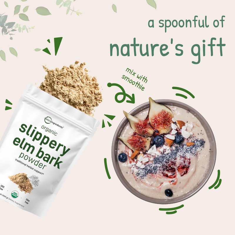 Micro Ingredients Sustainably US Grown, Organic Slippery Elm Bark Powder,