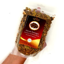 Yogic Mantra Havan Samagri for Burning (100g Fragrant Dried Herbs with Turmeric) Hawan Kund Home Puja, Yagya, and Holy Hindu Pooja Religious Ceremony, Worship & Rituals