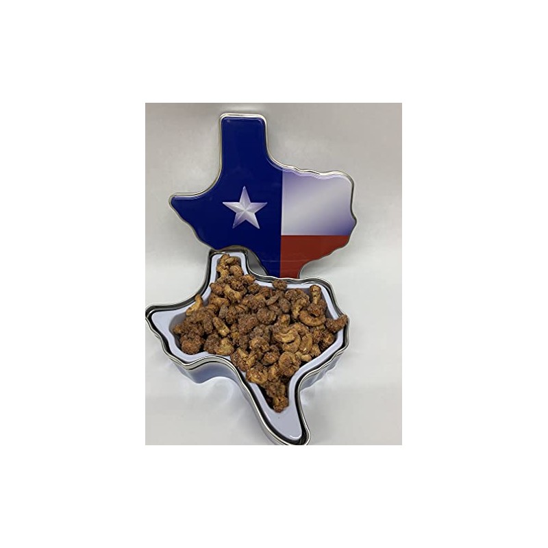 Cinnamon Roasted Cashews in a Texas Shaped Gift Tin