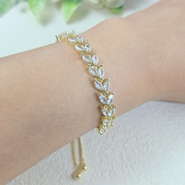 3PCS Tennis Bracelets for Women Set - Stackable Gold & Silver Plated Brass - Round & Marquise Cubic Zirconia - Adjustable & Foldover Clasp - Elegant Jewelry Gift for Her, Mom, Wife, Girlfriend