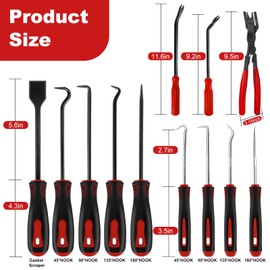 17Pcs Hook and Pick Tool Set with Scraper Auto Clip Removal Plier Fastener Remover Rivets Puller Mechanic Car Trim Removal Tool Kit Gasket Telescoping Magnetic Pickup Hand Automotive Tools (Red)