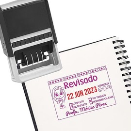 Sello Fechador 4x6cm para Maestras, Personalizado a tu gusto. Agrega tu nombre e imagen Favorita (Modelo 6)