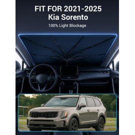 Proadsy Windshield Sun Shade Umbrella for 2021-2025 Kia Sorento Foldable Car Umbrella Sunshade with Soft TPU Handle Spring Structure Crystal Cooling Material Protect Car from Rays & Heat