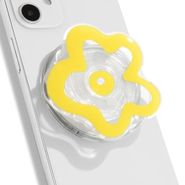 OnTheGrip Cute Transparent Daisy Flower Shape Design Mobile Phone Grip Compatible with Magsafe Multi Functional Collapsible Stand Holder for Smartphone Tablet Cell Phone Accessory (Yellow)