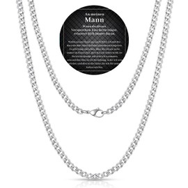 Johiux Men's Silver Necklace, Cuban Silver Chain, 45 cm Length, Stainless Steel Chain, Men's Silver Chain, Men's Curb Chain, Men's Silver Gift for Men and Women, Stainless Steel