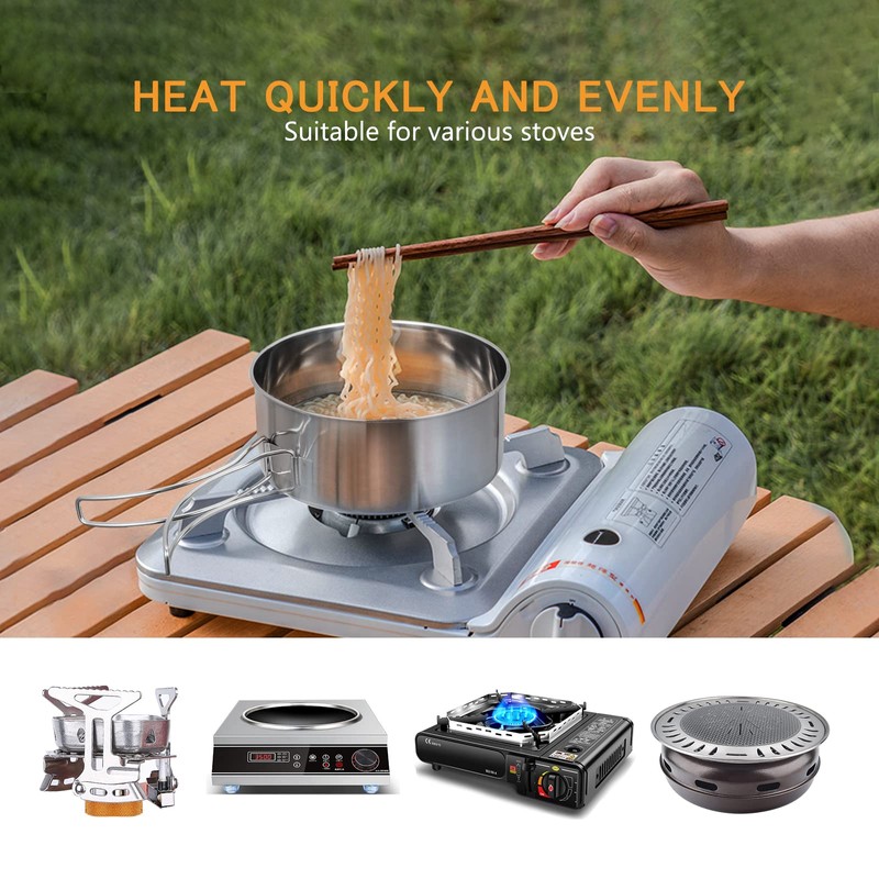 Lixada Camping Cookware Set 4-Piece Stainless Steel Camping Pot Compact