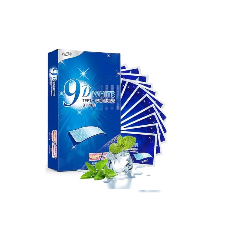 28PCS Tiras Blanqueadoras Dentales 9D, Teeth Whitening strips Anti-Deslizantes, Sabor