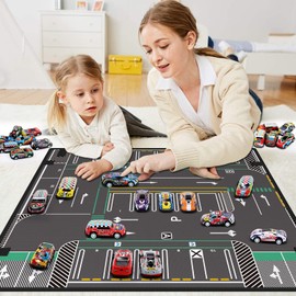 Veluoess Mini Pull Back Car Toy, 40 Pieces Racing Cars Toy Set with Play Mat Friction Powered Cars for Kids Foldable Storage Bag Vehicles Set for Boys and Girls 3 4 5 6 Years Old