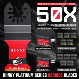 Hiinny Carbide Oscillating Tool Blades,Heary Duty for Hard Material,Professional Universal Oscillating Saw Blades,Quick Release for Hard Metal, Nails, Bolts and Screws, 5-Pack