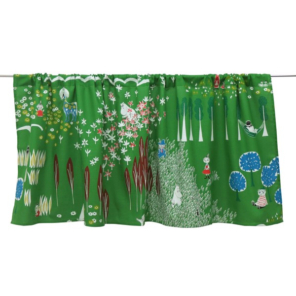 Quarter Report (MOOMIN) Moomin Cafe Curtain for Small Windows, Here, Green, Approx. Width 55.1 x Length 20.5 inches (140 x 52 cm), 100% Cotton, Blindfold Storage [Made in Japan]