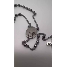 Stainless Steel Beads Rosaries Virgin Guadalupe and Jesus Cross Necklace