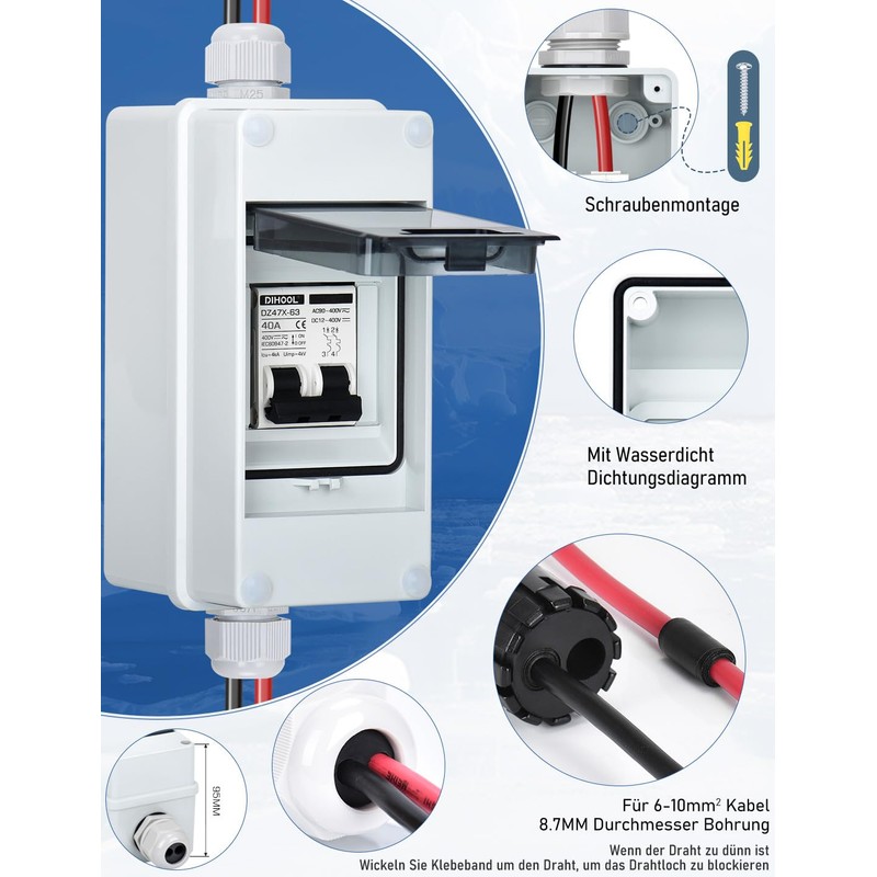 DIHOOL DC Switch Circuit Breaker 40 A 2-Pin with 3