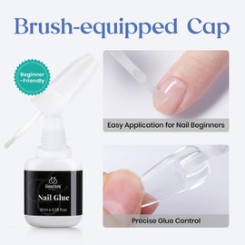 Beetles Press On Nail Glue Quick-Drying 10ml Super Strong Nail Glue, Brush on Glue for Acrylic & Fake Nails, No Uv Light Needed, Long Lasting Christmas Nails, DIY Home Manicure