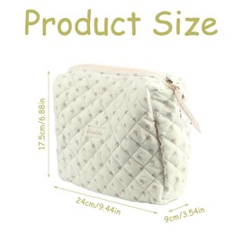 Thyonta Quilted Tote Bag Large Capacity Cotton Floral Travel Cosmetic Bag for Outdoor Holiday Business Travel（Rice Crushed Flower）