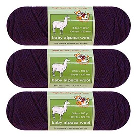Baby Alpaca Wool Blend Yarn Worsted Weight 3 skeins (100g/each) Fashion Collection Art Crafts Crochet and Knitting Sunny Cat Premium Brand (Eggplant)