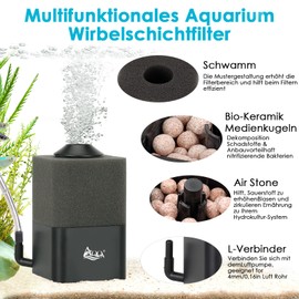 AQQA Aquarium Sponge Filter, Quiet Aquarium Filter for Biological and Mechanical Filtering, Air Lifter Aquarium Internal Filter with Filter Material