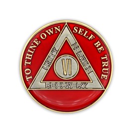 6 Year Sobriety Coin | Triplate AA Chip Recovery Anniversary Token (Red)