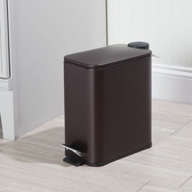 mDesign Rectangular Pedal Bin – 5 L Metal Waste Bin with Pedal, Lid and Plastic Bucket Insert – Household Rubbish Bin for Bathroom, Kitchen and Office – Bronze