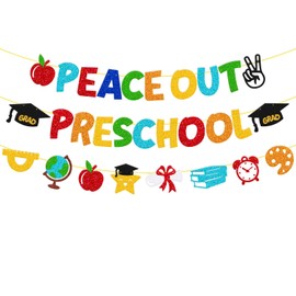 Peace Out Preschool Banner Preschool Graduation Banner Goodbye Preschool Garland Class of 2025 Congrats Preschool Grad Decorations Next Stop Elementary School Party Supplies