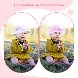 HZHSGLY Baby Sun Hat, Toddler Sun Hat UPF 50+ Summer Sun Protection, Toddler Wide Brim Bucket Hat Unisex Babies Age 0-6 Months (Size 46, White+Pink)