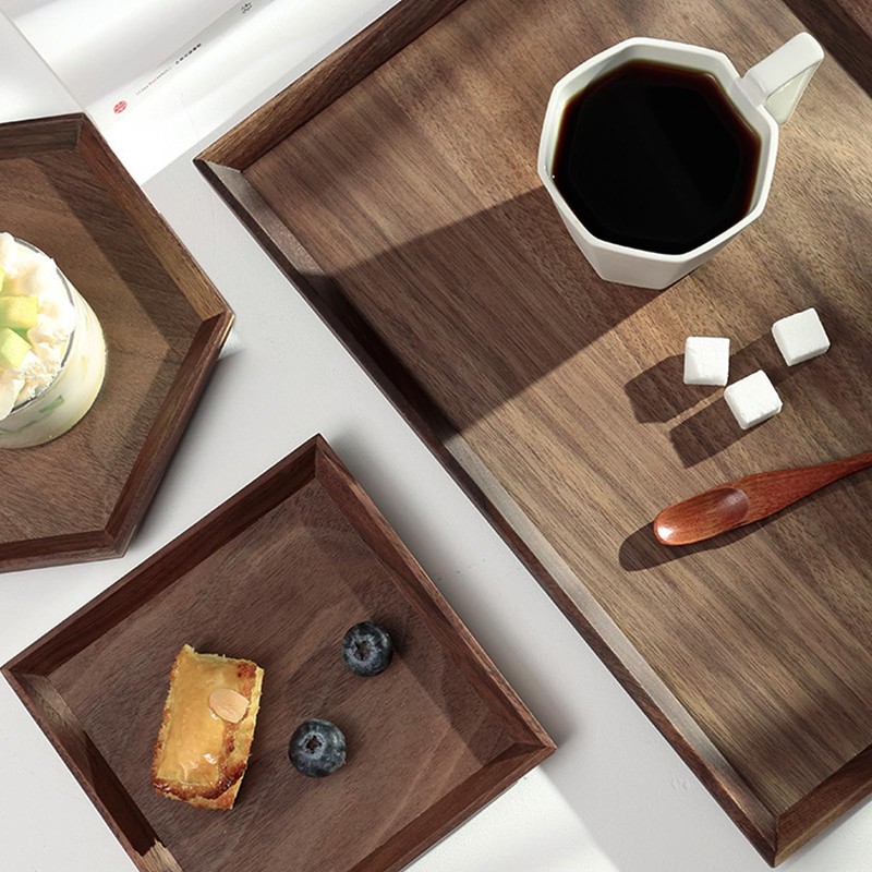 MiniMood黒胡桃木製トレー, 重量270g, 長方形サービングプレート (30cm*20cm*2.2cm)