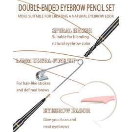SUMEITANG Medium Brown Eye Brow Pencils for Women, 6Pcs Waterproof Eyebrow Pencil, 1.5mm Micro-Fine Tip & Spiral Brush with Brow Razors Perfect for Creating a Natural and Delicate Eyebrow Look Makeup