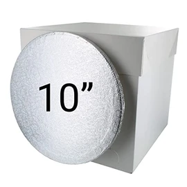 Culpitt 10" Round Silver Cake Drum Board & Tall White Cake Box Combo, 10 x 10 x 10 Inch Square Box and Matching Cake Circle Set For Tiered or Decorated Cake Transport