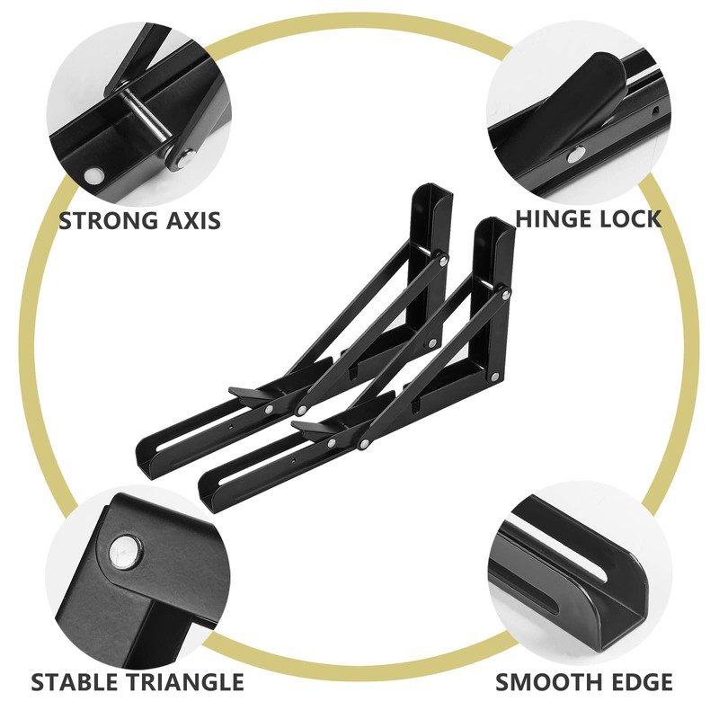 Folding Shelf Brackets 10 Inch, Heavy Duty Metal Triangle Table