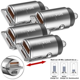 revolt Micro Car Fast Charger with USB-C PD & USB-A QC, up to 65W, Set of 4