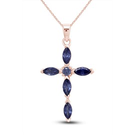 THE JEWEL ZONE 2.21 Ct Genuine Tanzanite Cross Pendant Necklace 14k Rose Gold Over Sterling Silver