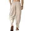 Gafeng Mens Linen Harem Pants Casual Loose Fit Beach Drawstring