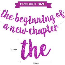 DecoGlee The Beginning of A New Chapter Leaving Party Decorations Happy Retirement Supplies Party Sign Garland Graduation Banner Glitter Purple