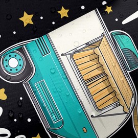 JAWO RV Shower Curtains, Happy Camper RV Shower Curtain for Travel Trailers Bathroom, Black Happy Camping Cloth Fabric RV Size Curtains Bathroom Decor Curtain Set with Hooks