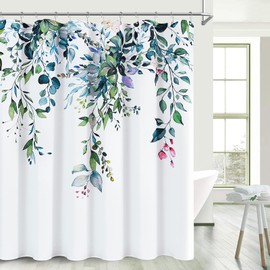 BOODII Green Plant Watercolor Shower Curtains 72 inches Long Floral Leaf Shower Curtain for Bathroom Botanical Leaves Hunter Green Eucalyptus Curtain Jungle Bathroom Decor 72x72