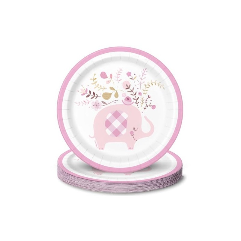 Unique 78374 7" Pink Elephant Round Dessert Plates - Rose