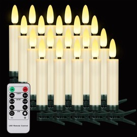20PCS LED Christmas Tree Candles with Remote and Timer, Waterproof Battery Operated Flameless Flickering Taper Candle Lights, Warm White Electric Fake Candles for Christmas, Home Decoration (Ivory).