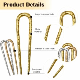 Metal French Hair Pin for Women and Girls, 3Pcs Vintage Pattern Pins for Thick Hair, U-Shaped Large Hair Pins for All Hair Types, Hair Sticks for Buns, French Twist Hair Pin, Hair Fork