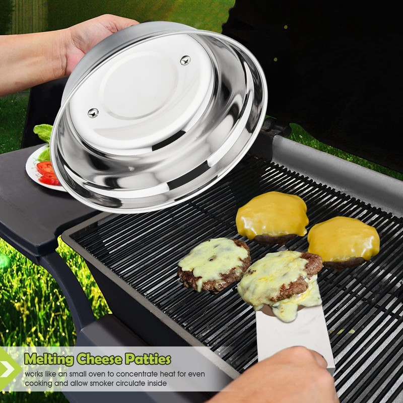 Cheese Melting Dome Set of 3, HaSteeL Stainless Steel Round