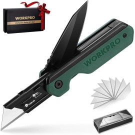 WORKPRO 2-in-1 Folding Knife/Utility Knife Extra 10 SK5 Blades Included NEW - Green G10