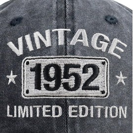 Vintage 1952 Limited Edition Hats for Men Women, 73th Birthday Decorations, Adjustable Embroidered 73 Year Old Baseball Cap Retirement Gifts for Dad Mom Black