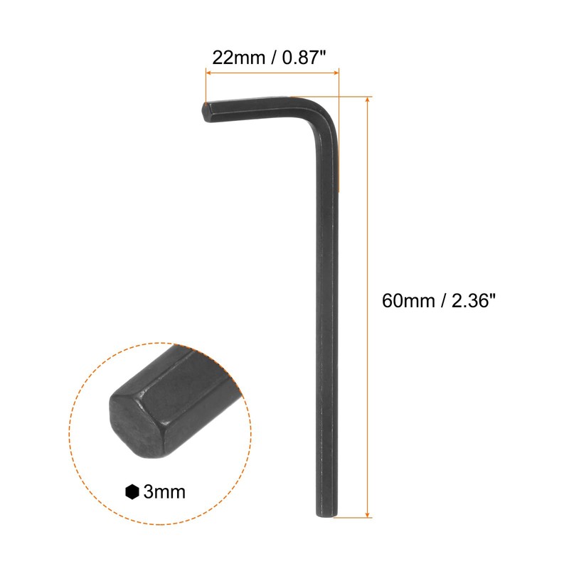 sourcing map 5pcs Hex Key Wrench 3mm L-Shape Hexagon Metric