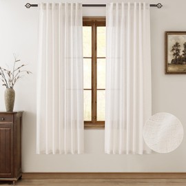 Cream Linen Curtains 72 inch Long 2 Panel Set for Living Room Back Tab Rod Pocket Semi Sheer Light Filtering Bedroom Window Curtain 72 inch Length Modern Farmhouse Rustic Neutral Ivory Linen Drapes