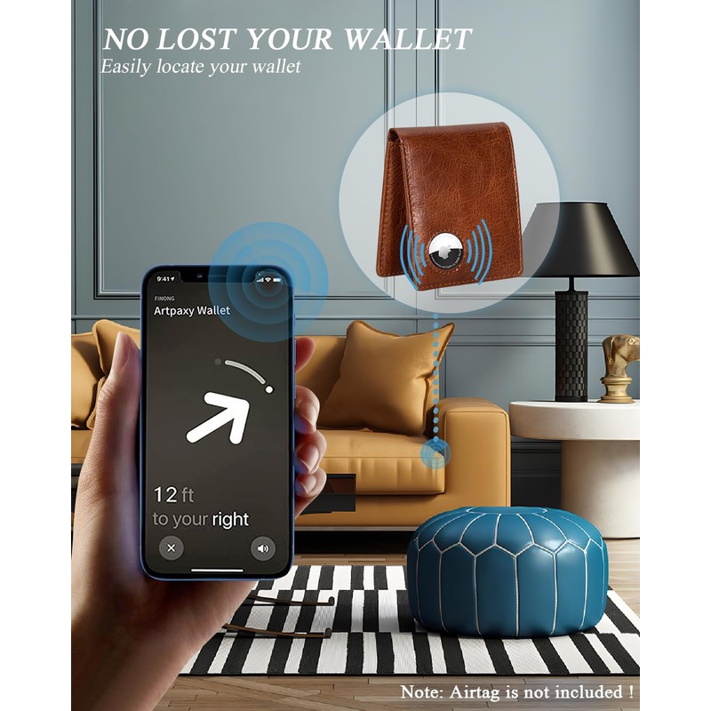 Jowlroel AirTag Wallet Mens - Genuine Leather Bifold RFID Blocking