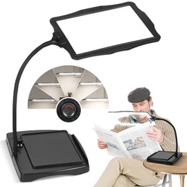 Magnifying Magnifier with LED Light, Stand Type, For Reading, 48 LED Stepless Dimming, 360° Angle Adjustment, Large All Pages Magnifier, Removable Stand, Hands-Free, 2-in-1 Unit, Compatible with