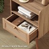 SUPERJARE Nightstand with Charging Station & Rattan-Like Decor Drawer, Rattan