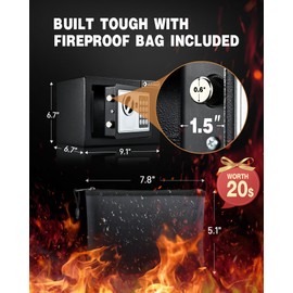 ADIMO Safe Box, Small Safe for College Dorm Room with Fireproof Waterproof Money Bag for Cash or Document, Keys &Pass Code, Home Money Box with Kits, 0.23CuFt Hidden Lockbox for Home Office Hotel