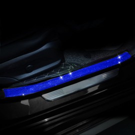 EOHMAK Car Door Sill Protector with Bling Rhinestones 2PCS Edge Guard Scuff Cover Anti-Scratch Strip Sticker Bumper Protector for Truck 2.75"x23.62" (Blue)