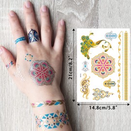 Aresvns Flash Temporary Tattoos for Women and Kids 120+,Waterproof Shiny Jewelry Tattoos,Gold Tattoo Metallic Tropical Hawaiian Fake Tattoo Stickers