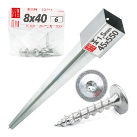 Einschlag-Bodenhülse 45x45mm Höhe 550mm Wandstärke 1.5mm aus Stahl feuerverzinkt inkl. 6 Schrauben 8x40 mm Torx T30 für Pfostenträger, Zaunbau, Garten, Pergola
