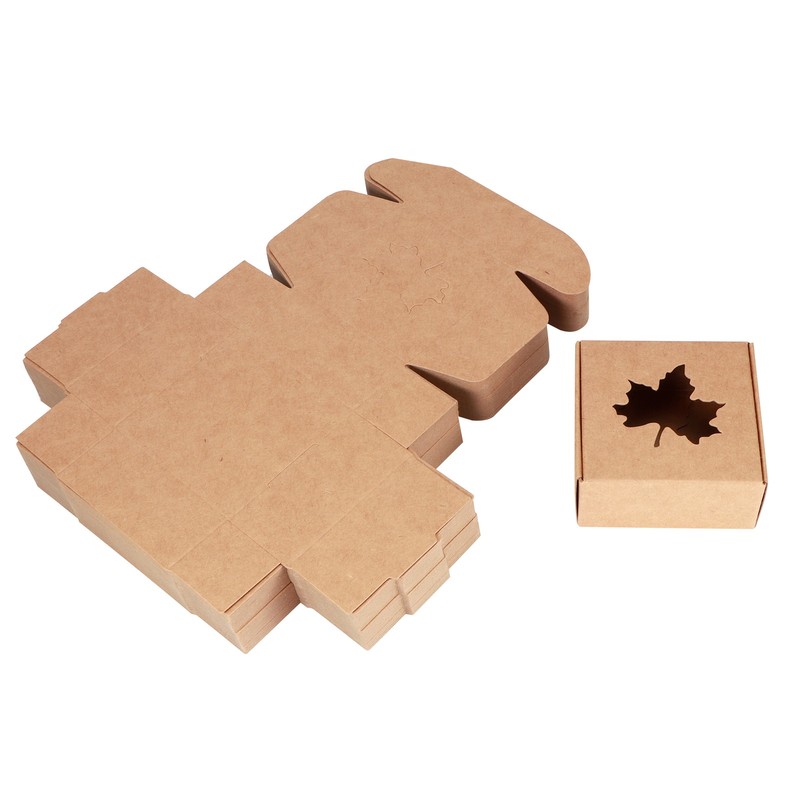 50Pcs Maple Leaf Pattern Kraft Paper Packing Box Small Gift